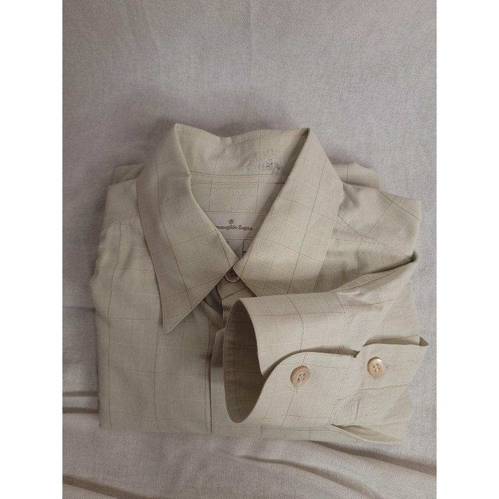 Ermenegildo Zegna Dress Shirt Cotton Tan Checkered S